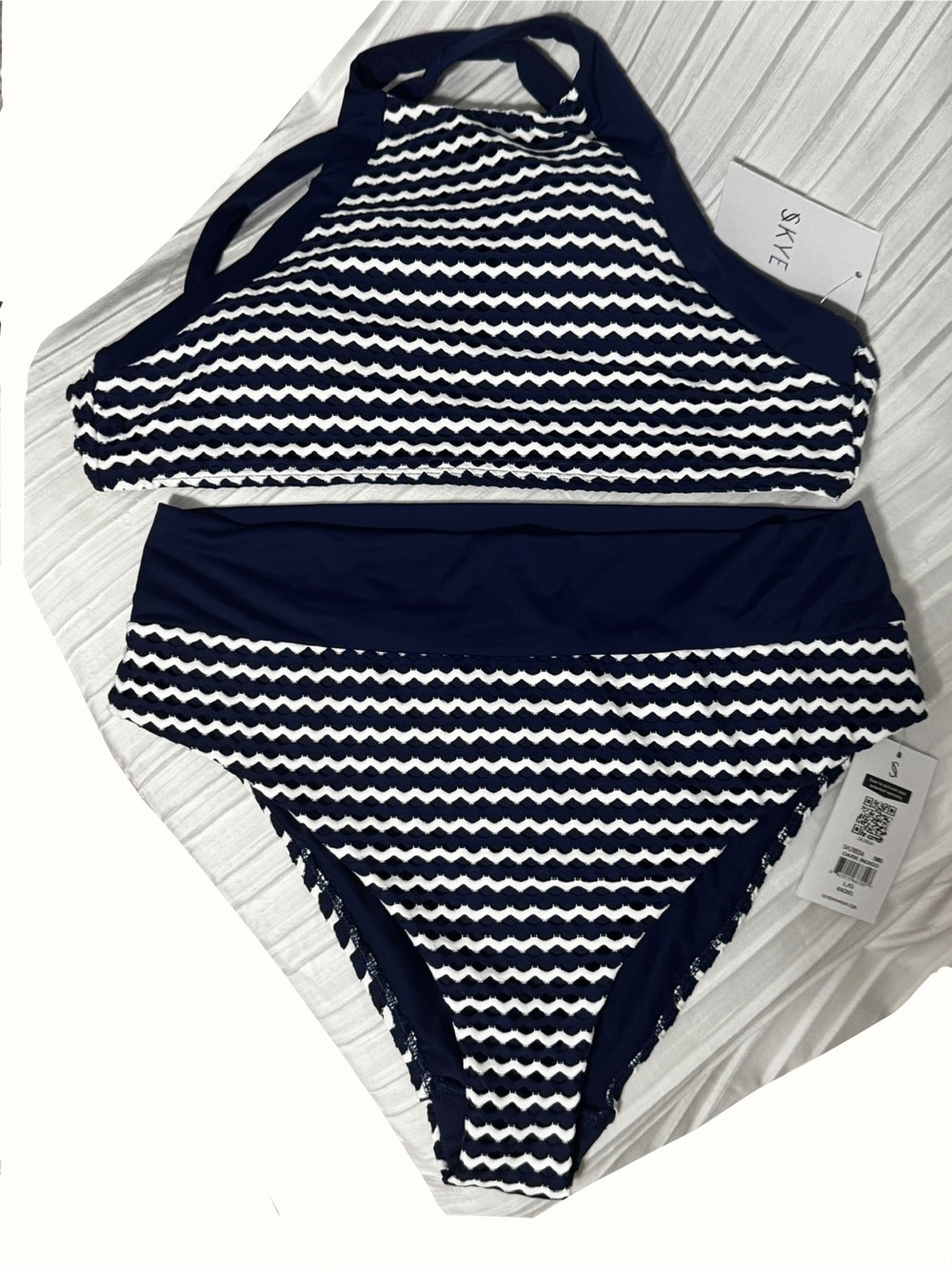 SKYE Navy & White Zigzag High-Neck Bikini Set